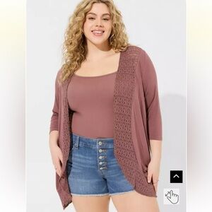 Torrid Super Soft Crochet Trim Rose Taupe Cardigan Size 6